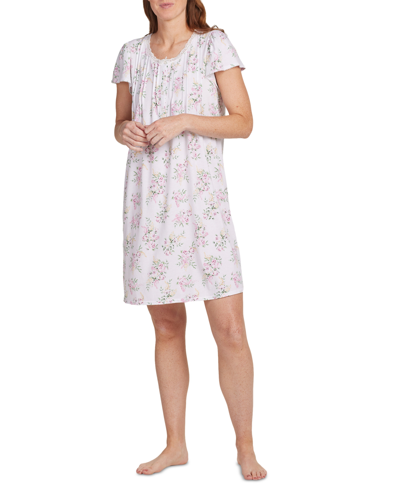Miss Elaine Women's Short-sleeve Floral Nightgown In Pink,yellow Rose Floral
