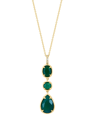 Effy Collection Effy Green Onyx & Diamond Accent Triple Stone 18" Pendant Necklace In 14k Gold