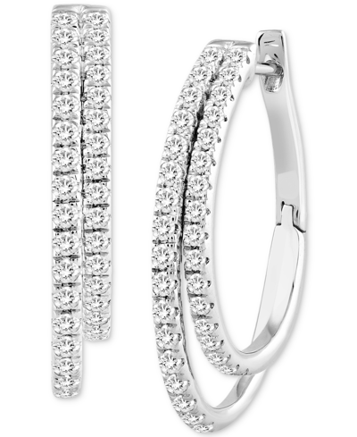 Macy's Diamond Double Medium Hoop Earrings (1 Ct. T.w.) In 14k White Gold, 1.1"