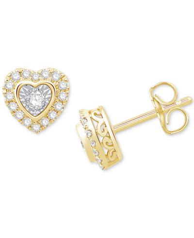 Macy's Diamond Heart Halo Filigree Stud Earrings (1/3 Ct. T.w.) In 10k Two-tone Gold In K Yellow Gold