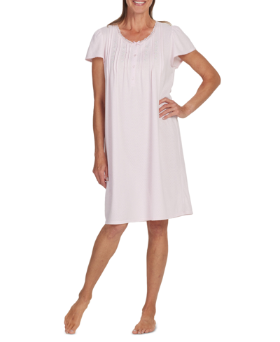 Miss Elaine Women's Short-sleeve Lace-trim Nightgown In Pink