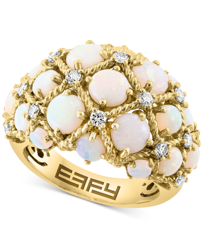 Effy Collection Effy Opal (5-5/8 Ct. T.w.) & Diamond (1/2 Ct. T.w.) Lattice Cluster Ring In 14k Gold In Yellow Gold