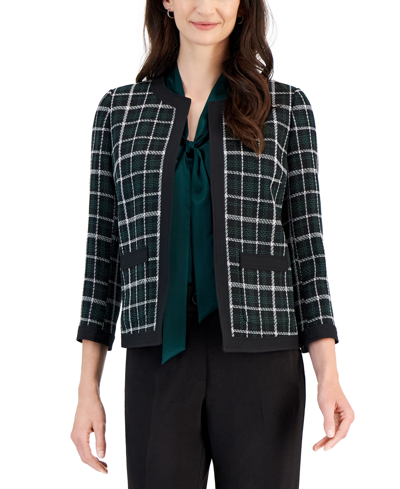 Kasper Women's Tweed 3/4-sleeve Open-front Blazer In Evergreen Multi