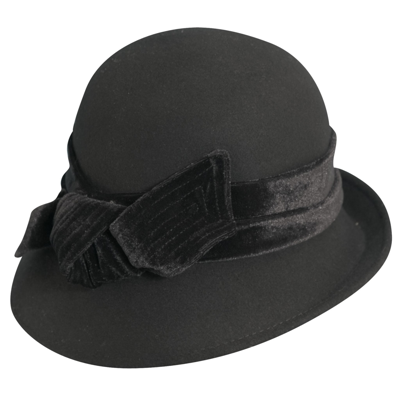 Dorfman Pacific Scala Women's Adjustable Wool Felt Cloche With Velvet Bow In Black