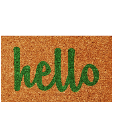 Home & More Hello Script Coir/vinyl Doormat, 17" X 29" In Natural,green