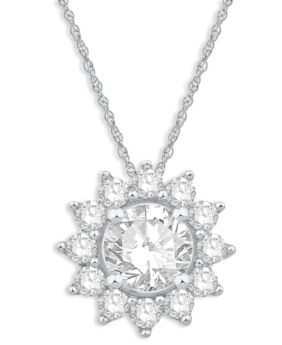 Macy's Diamond Sunburst 18" Pendant Necklace (1/2 Ct. T.w.) In 10k White Gold