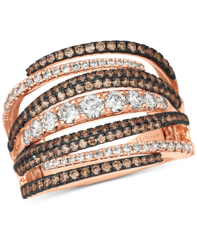 Le Vian Chocolate Diamond & Nude Diamond Multirow Statement Ring (1-1/2 Ct. T.w.) In 14k Rose Gold In K Strawberry Gold Ring