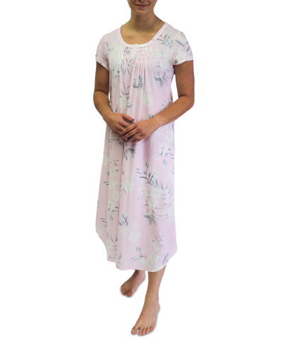 Miss Elaine Plus Size Short-sleeve Floral Nightgown In Pink Bouquets