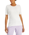 Tahari Asl Women's Crewneck Short-sleeve T-shirt Sweater In Ivory