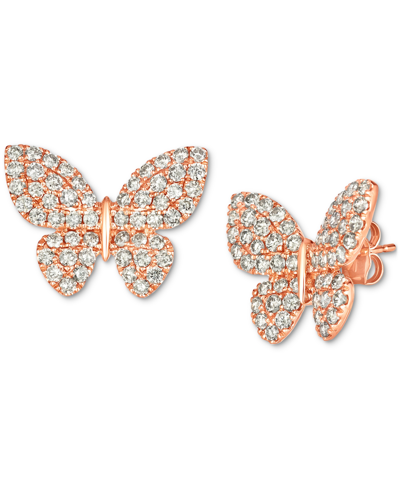 Le Vian Nude Diamond Butterfly Stud Earrings (2 Ct. T.w.) In 14k Rose Gold In K Strawberry Gold Earrings