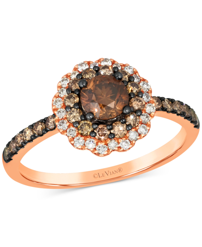 Le Vian Chocolate Diamond & Nude Diamond Flower Halo Ring (1 Ct. T.w.) In 14k Rose Gold In K Strawberry Gold Ring