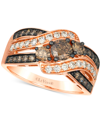 Le Vian Chocolate Diamond & Nude Diamond Three Stone Swirl Ring (1-1/3 Ct. T.w.) In 14k Rose Gold In K Strawberry Gold Ring
