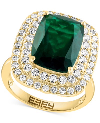 Effy Collection Effy Lab Grown Emerald (4-7/8 Ct. T.w.) & Lab Grown Diamond (1-1/10 Ct. T.w.) Double Halo Ring In 14 In Rose Gold