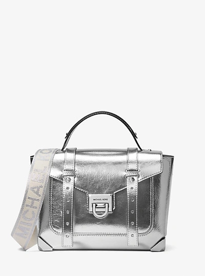 Michael Kors Manhattan Medium Metallic Satchel In Silver