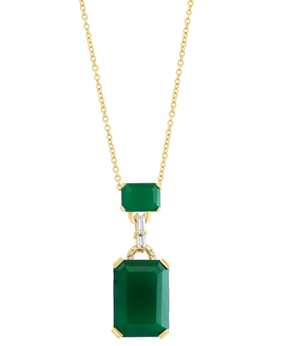 Effy Collection Effy Green Onyx & Diamond (1/10 Ct. T.w.) Two Stone 18" Pendant Necklace In 14k Gold