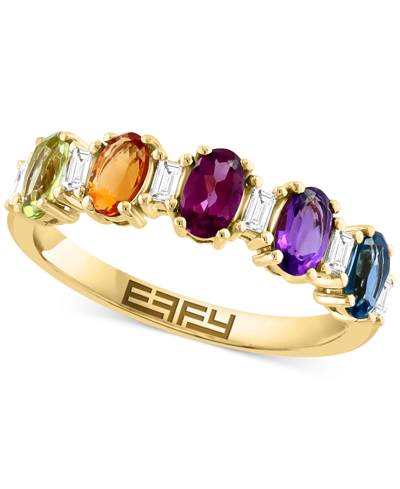 Effy Collection Effy Multi-gemstone (1 Ct. T.w.) & Diamond (1/6 Ct. T.w.) Five Stone Ring In 14k Gold In Yellow Gold