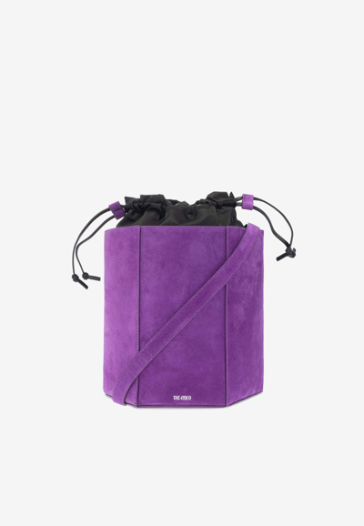 Attico The  Logo Printed Drawstring Bucket Bag In Purple