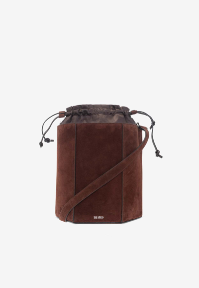 Attico The  Logo Printed Drawstring Bucket Bag In Brown