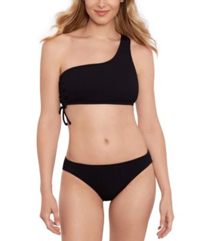 Salt + Cove Salt Cove Juniors One Shoulder Side Cinch Bikini Top Hipster Bikini Bottoms Created For Macys In Black