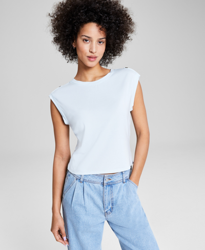 And Now This Women's Button-shoulder Crewneck Tee, Created For Macy's In Cool Dusk