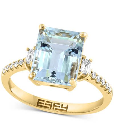 Effy Collection Effy Aquamarine (3-1/2 Ct. T.w.) & Diamond (1/6 Ct. T.w.) Ring In 14k Gold In Yellow Gold