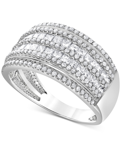 Macy's Diamond Princess & Round Multirow Statement Ring (1 Ct. T.w.) In 14k Gold In White Gold