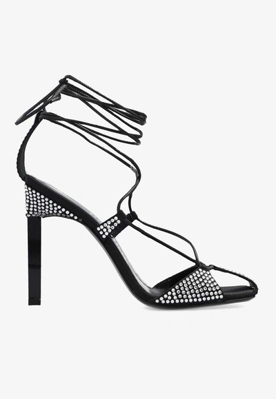 Attico Adele Crystal-embellished Satin And Leather Sandals In Black