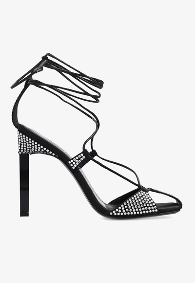 Attico Adele Sandals In Satin Fabric With Applied Strass In Black