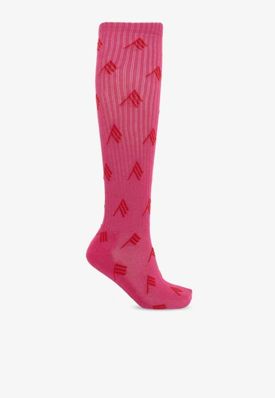 Attico All-over Patterned Socks In Pink