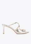Jimmy Choo Grey Champagne Leather Anise 75 Sandals In Metallic