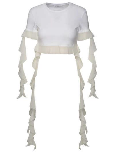 Blumarine Crop Ruffle T-shirt In White