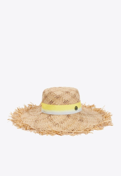 Maison Michel Neutral Big New Kendall Raffia Hat In Neutrals