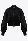 Dolce & Gabbana Draped Satin Cropped Bomber Jacket In Black