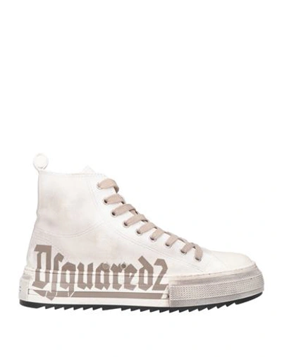 Dsquared2 Man Sneakers Ivory Size 12 Soft Leather In White