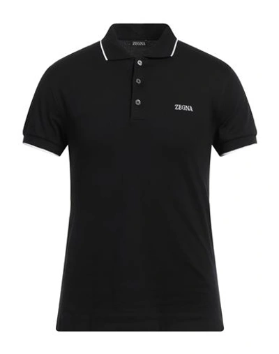 Zegna Man Polo Shirt Black Size 36 Cotton, Elastane