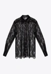 Dolce & Gabbana Chantilly Lace Satin Trim Button Down Shirt In Black