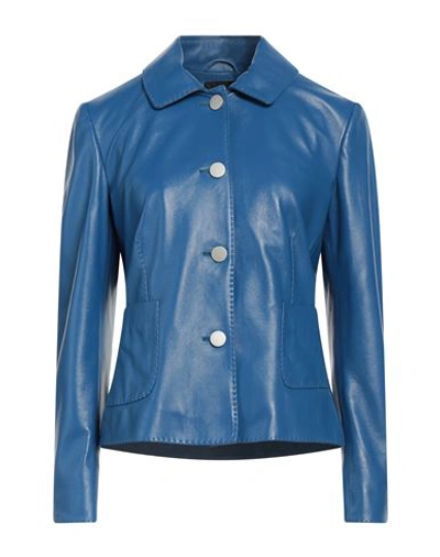 Tagliatore Woman Jacket Blue Size 10 Lambskin, Acetate, Cupro