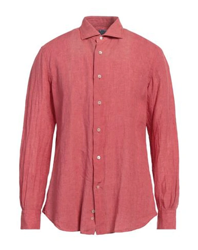 Mazzarelli Man Shirt Red Size 17 Linen