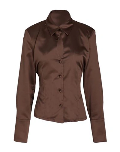 8 By Yoox Cut-out Fitted Blouse Woman Shirt Chocolate Brown Size 8 Polyester, Elastane