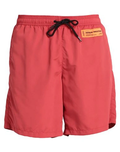 Heron Preston Man Swim Trunks Red Size L Recycled Polyester In Red