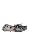 13 09 SR 13 09 SR WOMAN LOAFERS SILVER SIZE 7 SOFT LEATHER, TEXTILE FIBERS