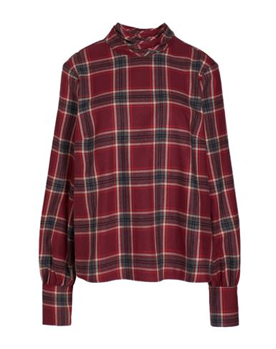 8 By Yoox Check Neck-tie Blouse Woman Blouse Burgundy Size 12 Cotton In Red