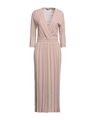 D Exterior D. Exterior Woman Midi Dress Blush Size M Viscose, Polyamide, Polyester, Metallic Polyester In Pink