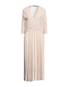 D-exterior D. Exterior Woman Midi Dress Beige Size M Viscose, Polyamide, Polyester, Metallic Polyester In Beige