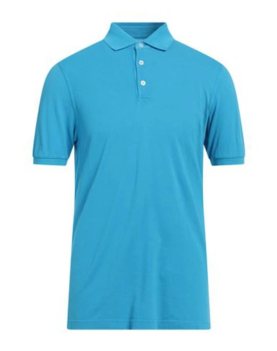 Fedeli Man Polo Shirt Azure Size 42 Cotton In Blue
