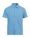 Boglioli Man Polo Shirt Azure Size M Linen In Blue