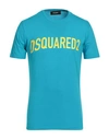 Dsquared2 Man T-shirt Turquoise Size Xxl Cotton In Blue
