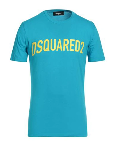 Dsquared2 Man T-shirt Turquoise Size Xxl Cotton In Blue