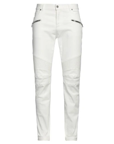 Balmain Man Jeans White Size 33 Cotton, Elastane