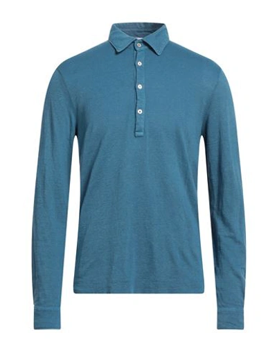 Boglioli Man Polo Shirt Slate Blue Size L Linen